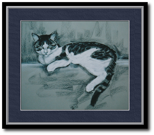 <a href="Preisliste.php#preise_kohle">» zur Preisliste</a><br /><br /><a href="Techniken.php#kohle">» Technik: Kohle</a> Katzenportrait